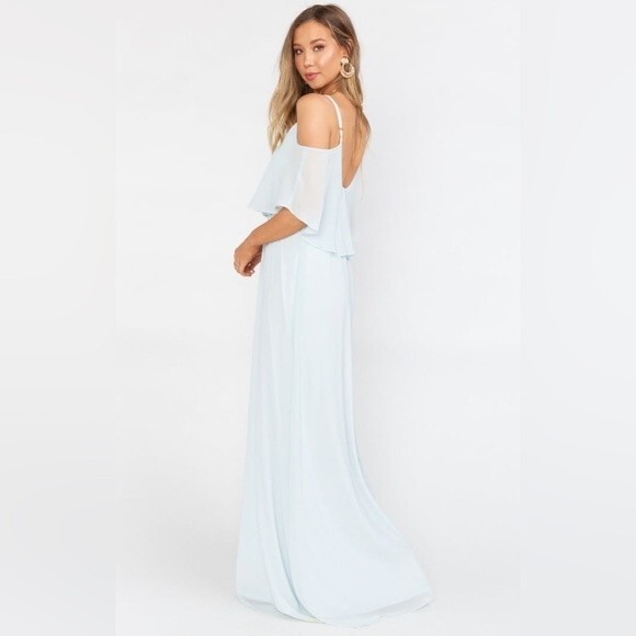 NWT Show Me Your Mumu Caitlin Ruffle Maxi Dress Icy Blue Chiffon Size Large - Picture 5 of 10